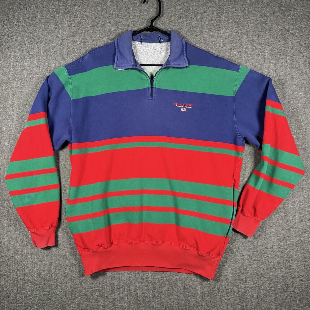 Vintage Polo Sport Ralph Lauren Sweatshirt Mens 2XL Stripe 1/4 Zip USA 90s